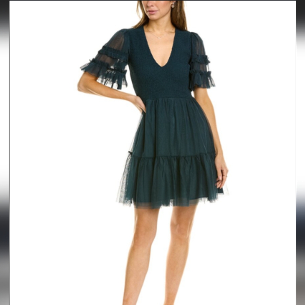 Boden Tulle Smocked Mini Party Dress In Forest Green